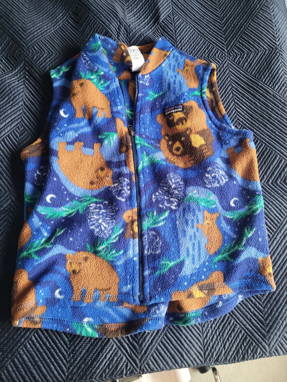 PATAGONIA KID  Fleece Vest with Brown Bear Print - Blue/Brown SIZE 5T